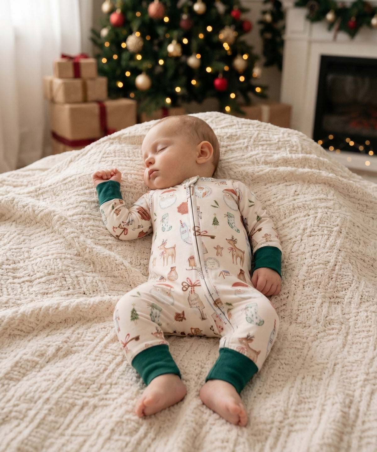 Pijama enterizo de bambú para bebé, doble cierre | Santa Magic Key