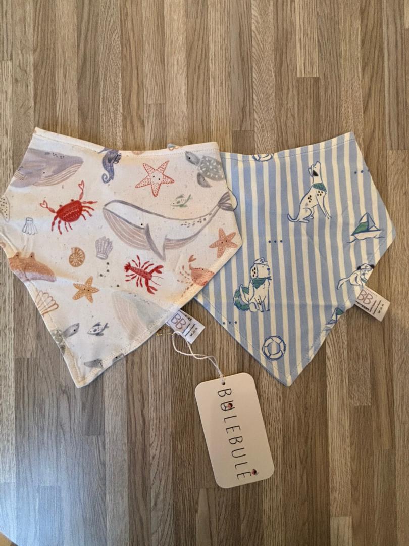 Pack de 2 baberos reversibles de bambú | Marino - stripes