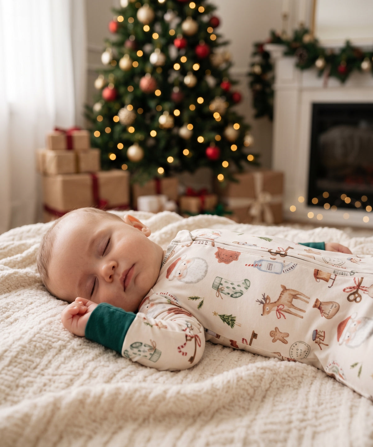 Pijama enterizo de bambú para bebé, doble cierre | Santa Magic Key