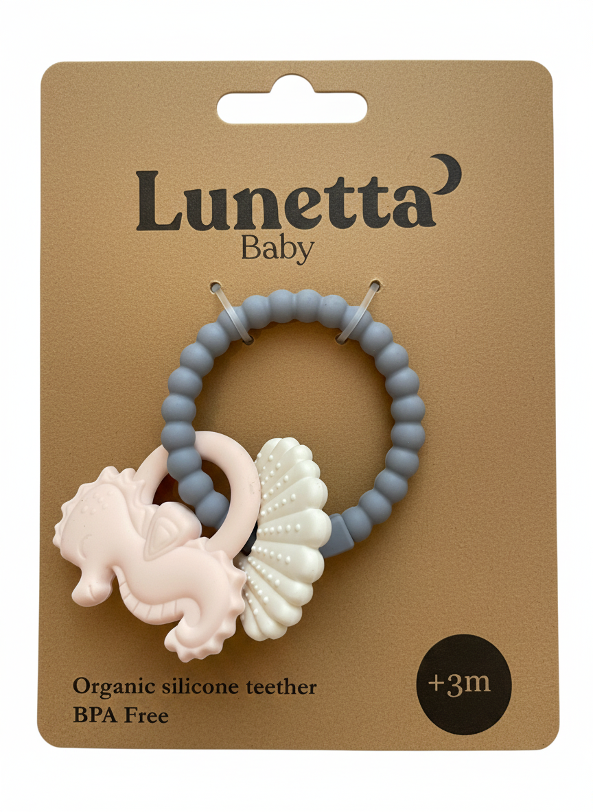 Mordedor de silicona bajo el mar Lunetta Caballito de mar + Concha de mar