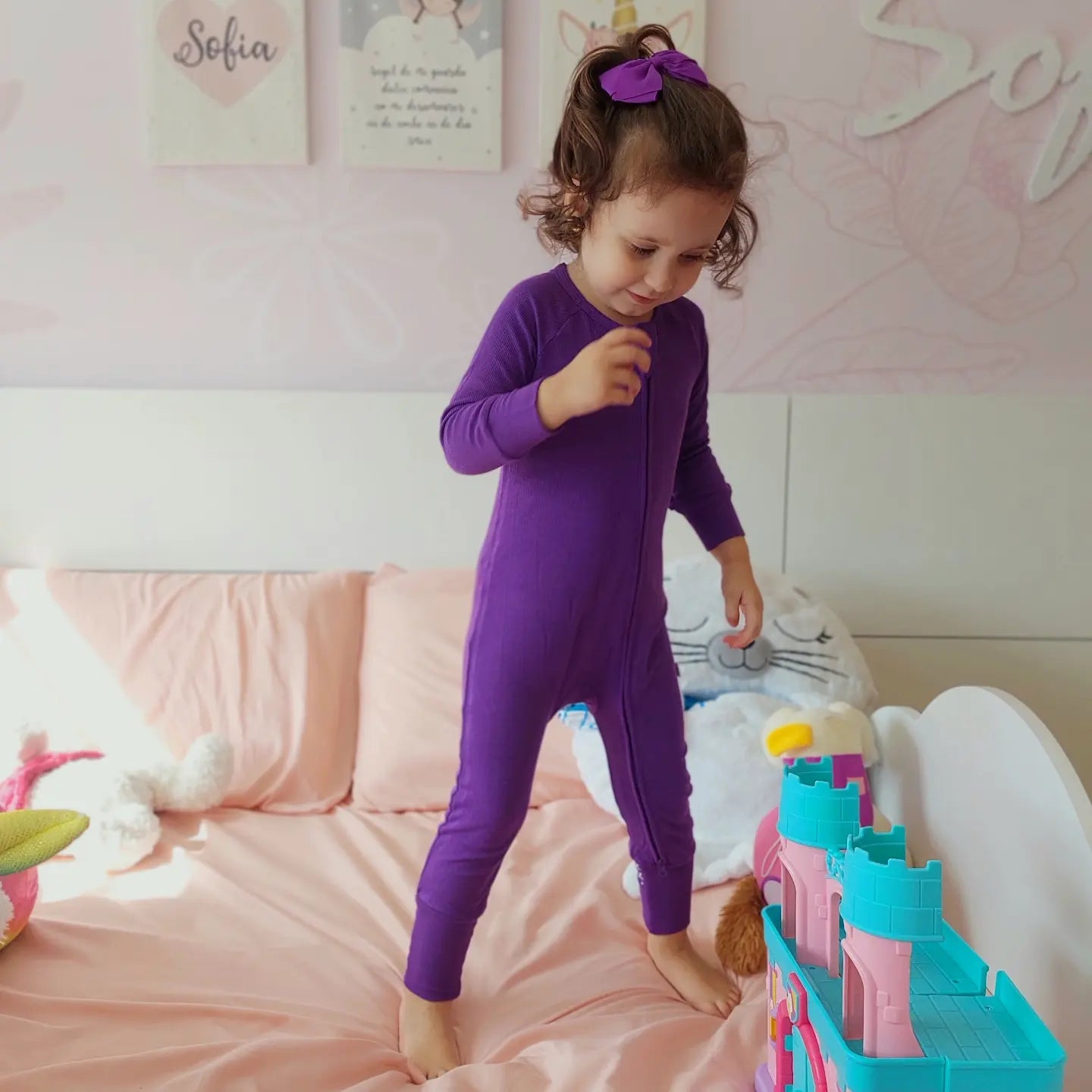 Ribbed Violet Enterizo de bambú doble cierre