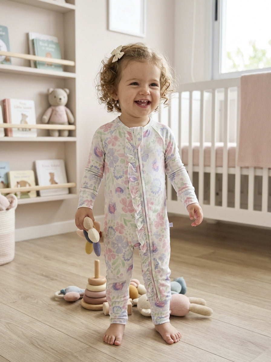 Pijama enterizo de bambú para bebé, doble cierre | Lila Blossom