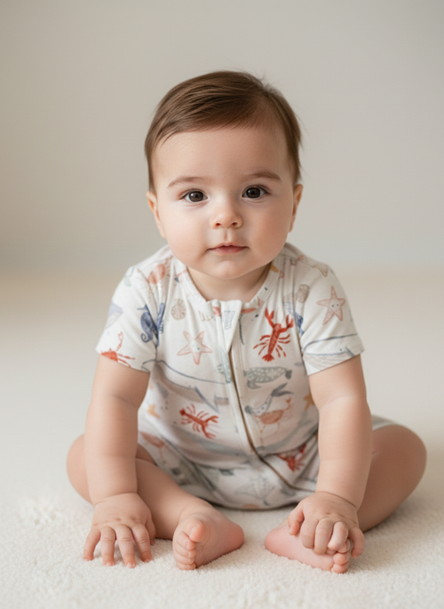 Bajo del mar enterizo manga corta de bambú doble cierre