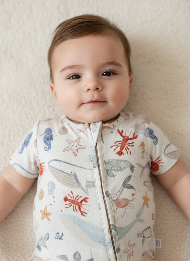 Bajo del mar enterizo manga corta de bambú doble cierre