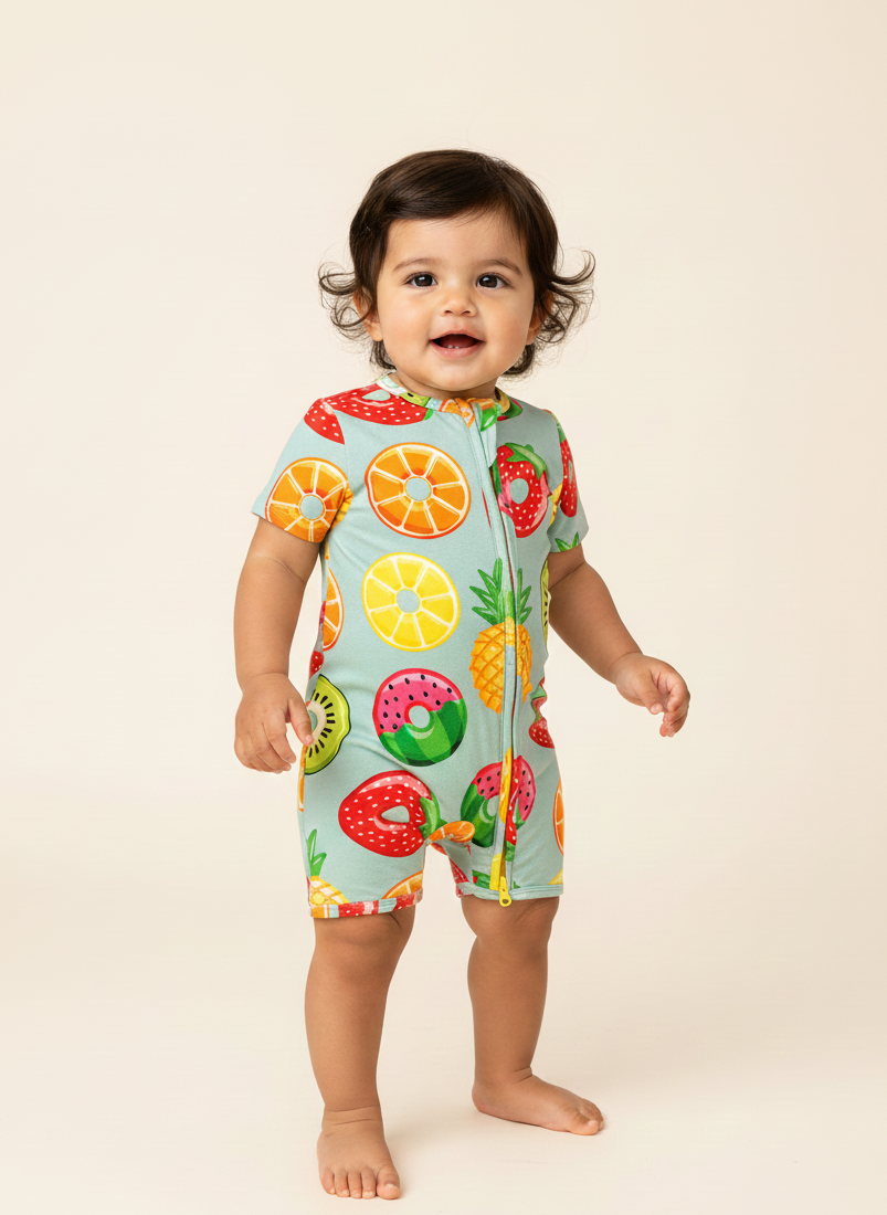 Tropical enterizo manga corta de bambú doble cierre